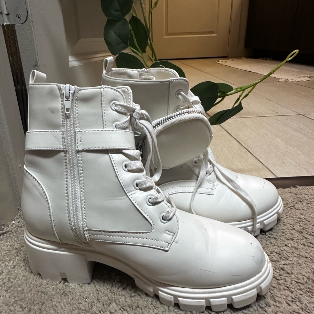 White Lace-Up Ankle Boots